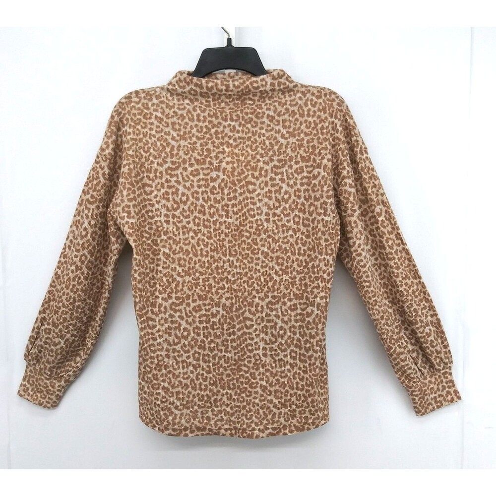 Beach Lunch Lounge Shirt Women Size S Brown Animal Print Long Sleeve Mock Neck
